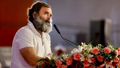 Nava Raipur: Congress leader Rahul Gandhi addresses the Congress' 85th Plenary session on its 3rd day, in Nava Raipur, Sunday, Feb. 26, 2023. (PTI Photo)(PTI02_26_2023_000102A) (PTI)