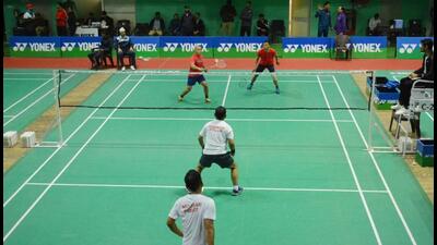 Players in action at the police 15th All India Police Badminton Championship at the Sector 7 Sport Complex, Chandigarh. (HT File)