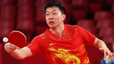 Ma Long of China in action against Sharath Kamal Achanta of India at Tokyo Olympics 2020 (REUTERS)