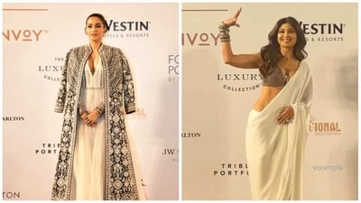 Sonam Kapoor and Shilpa Shetty at an event in Mumbai on Saturday night. Sonam Kapoor and Shilpa Shetty at an event in Mumbai on Saturday night.
