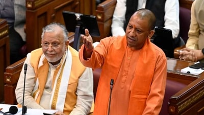 Uttar Pradesh Chief Minister Yogi Adityanath in a fiery exchange with the opposition during the ongoing Budget Session of the state Legislative Assembly, at Vidhan Bhavan, in Lucknow on Saturday. (HT Photo/Deepak Gupta) Uttar Pradesh Chief Minister Yogi Adityanath in a fiery exchange with the opposition during the ongoing Budget Session of the state Legislative Assembly, at Vidhan Bhavan, in Lucknow on Saturday. (HT Photo/Deepak Gupta)