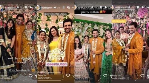 Sachin and Chandni twinned in mustard outfits.