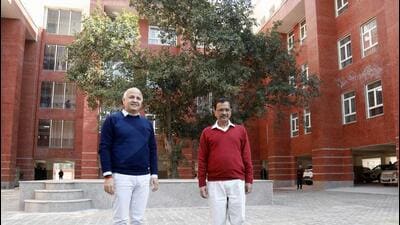 Chief minister Arvind Kejriwal (right) and deputy chief minister Manish Sisodia during the inauguration of BR Ambedkar School of Specialized Excellence in DESU Colony, Janakpuri, on February 2, 2023. (Sanjeev Verma/HT Photo) Chief minister Arvind Kejriwal (right) and deputy chief minister Manish Sisodia during the inauguration of BR Ambedkar School of Specialized Excellence in DESU Colony, Janakpuri, on February 2, 2023. (Sanjeev Verma/HT Photo)