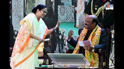 Chief minister Mamata Banerjee with governor C V Ananda Bose. (Samir Jana/HT photo) Chief minister Mamata Banerjee with governor C V Ananda Bose. (Samir Jana/HT photo)