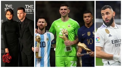 Lionel Messi outclassed his PSG teammate Kylian Mbappe and Real Madrid captain Karim Benzema to lift the famous trophy in Salle Pleyel (AP-Reuters) Lionel Messi outclassed his PSG teammate Kylian Mbappe and Real Madrid captain Karim Benzema to lift the famous trophy in Salle Pleyel (AP-Reuters)