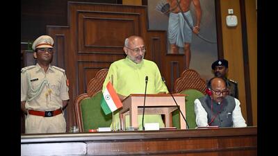 Jharkhand Governor C.P. Radhakrishnan addresses the House on the first day of Budget Session in Ranchi on Monday. (ANI)