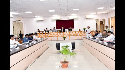 Meeting underway at Circuit House in Prayagraj. (HT Photo) Meeting underway at Circuit House in Prayagraj. (HT Photo)
