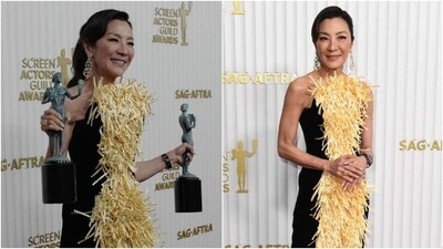 Michelle Yeoh donned a Schiaparelli gown to create history at the SAG Awards 2023. (Instagram, AFP) Michelle Yeoh donned a Schiaparelli gown to create history at the SAG Awards 2023. (Instagram, AFP)