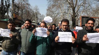 PDP supporters hold a protest in Srinagar on Saturday.