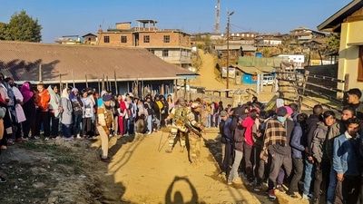 Voters wait in queues to cast their votes at a polling booth during the Nagaland Assembly elections, in Shamator district of Nagaland. (PTI) Voters wait in queues to cast their votes at a polling booth during the Nagaland Assembly elections, in Shamator district of Nagaland. (PTI)