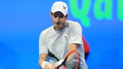 Andy Murray of Great Britain returns to Daniel Medvedev of Russia during Qatar Open tennis final in Doha, Qatar, Saturday, Feb. 25, 2023. (AP Photo/Hussein Sayed) (AP)