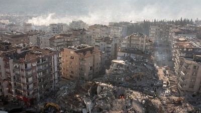 Turkey earthquake: An aerial view shows collapsed and damaged buildings following an earthquake in Hatay, Turkey. (Reuters)