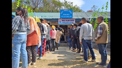 Voters wait in queues to cast their votes for the Nagaland Assembly elections, Mishilimi, Pughoboto circle, Zunheboto on Monday (CEO Nagaland Twitter) Voters wait in queues to cast their votes for the Nagaland Assembly elections, Mishilimi, Pughoboto circle, Zunheboto on Monday (CEO Nagaland Twitter)