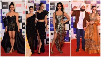 Rashmika Mandanna, Sunny Leone, Kriti Sanon, Pooja Hegde, Sunny Deol and Ameesha Patel at Zee Cine Awards. (Varinder Chawla) Rashmika Mandanna, Sunny Leone, Kriti Sanon, Pooja Hegde, Sunny Deol and Ameesha Patel at Zee Cine Awards. (Varinder Chawla)