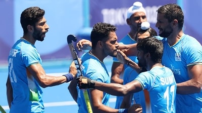 Harmanpreet Singh celebrates scoring a goal for India. (Getty Images) Harmanpreet Singh celebrates scoring a goal for India. (Getty Images)