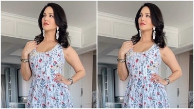 Sunny played muse to fashion designer Parul J Maurya and picked a short summer dress from the shelves of the designer. (Instagram/@sunnyleone) Sunny played muse to fashion designer Parul J Maurya and picked a short summer dress from the shelves of the designer. (Instagram/@sunnyleone)