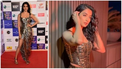 Pooja Hegde wore an animal print metallic outfit for the event. She was last seen opposite Ranveer Singh in Cirkus and will now be seen opposite Salman Khan in Kisi Ka Bhai Kisi Ki Jaan. (Varinder Chawla) 