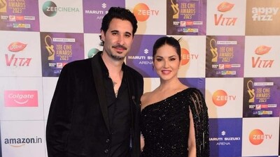 Sunny Leone also attended the event in a one-shoulder shimmery gown. She posed on the red carpet with husband Daniel Weber. (Varinder Chawla) 