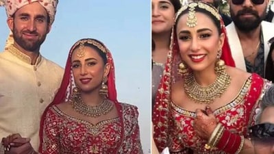 Pakistani actor Ushna Shah and Hamza Amin at their wedding. Pakistani actor Ushna Shah and Hamza Amin at their wedding.