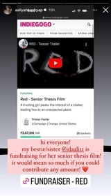 Aaliyah shared the fundraiser link on Sunday. Aaliyah shared the fundraiser link on Sunday.