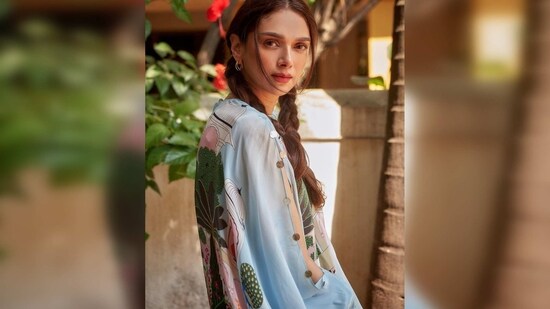 Aditi Rao's outfit comprises an embroidered top and placement print shorts.&nbsp;(Instagram/@aditiraohydari)