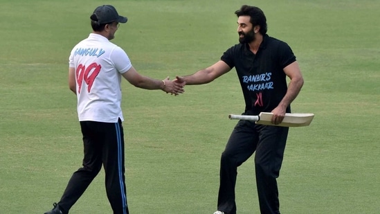 Sourav Ganguly and Ranbir Kapoor played a cricket match.