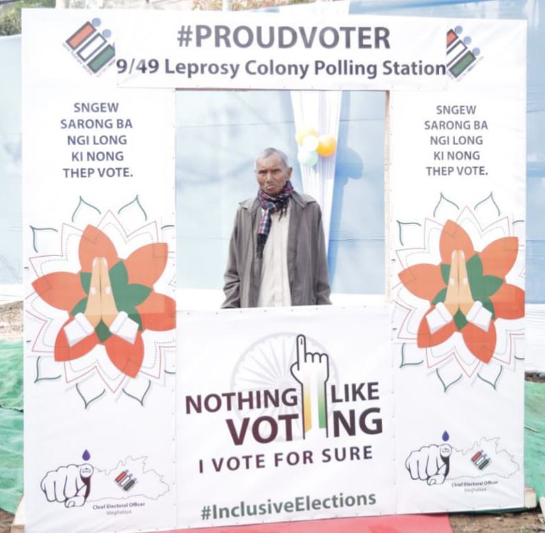 Voter at the temporary polling station set up for lepers in Meghalaya (source:Twitter/@ceomeghalaya)