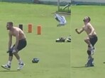 Mark Wood showed a bizarre catching ritual during a training session.