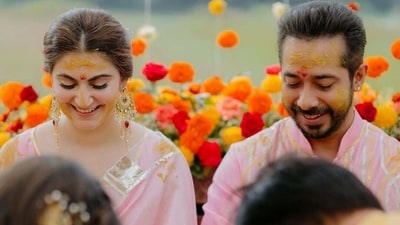 Abhishek Pathak and Shivaleeka Oberoi were twinning in pink at their haldi ceremony. Sharing the pics, Shivaleeka wrote, “Pyaar Ka Rang”. Abhishek Pathak and Shivaleeka Oberoi were twinning in pink at their haldi ceremony. Sharing the pics, Shivaleeka wrote, “Pyaar Ka Rang”. 