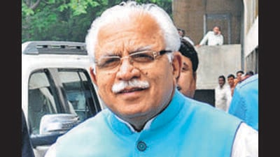 Haryana CM Manohar Lal Khattar on Tuesday ordered suspension of two civic body officials with immediate effect while chairing a review meeting of nagar darshan portal here, an official spokesperson said. (HT File Photo) Haryana CM Manohar Lal Khattar on Tuesday ordered suspension of two civic body officials with immediate effect while chairing a review meeting of nagar darshan portal here, an official spokesperson said. (HT File Photo)