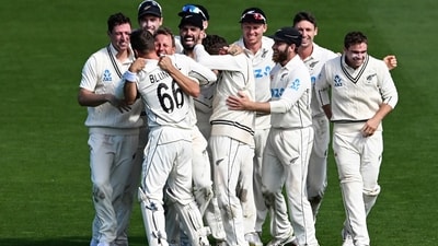 New Zealand's players celebrates the wicket of England's James Anderson and their win by 1 run on day 5 of their cricket test match in Wellington (AP) New Zealand's players celebrates the wicket of England's James Anderson and their win by 1 run on day 5 of their cricket test match in Wellington (AP)