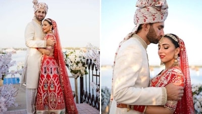 Pakistani actor Ushna Shah and Hamza Amin at their wedding. Pakistani actor Ushna Shah and Hamza Amin at their wedding.