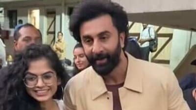 Ranbir Kapoor smiled as he received a gift from a fan.