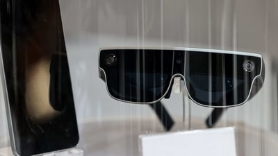 A prototype pair of wireless augmented reality (AR) glass discovery edition glasses at the Xiaomi Corp. at the Mobile World Congress at the Fira de Barcelona venue in Barcelona, Spain, on Monday, (Bloomberg)