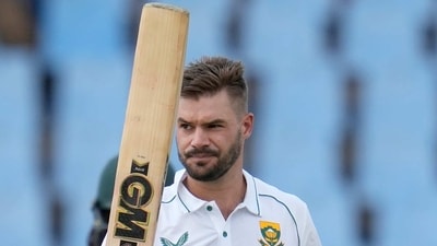 South Africa's batsman Aiden Markram raises his bat after reaching a century (AP) South Africa's batsman Aiden Markram raises his bat after reaching a century (AP)