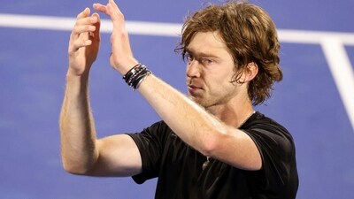 Russia's Andrey Andreyevich Rublev greets supporters after winning his ATP Dubai Duty Free Tennis Championship (AFP) Russia's Andrey Andreyevich Rublev greets supporters after winning his ATP Dubai Duty Free Tennis Championship (AFP)