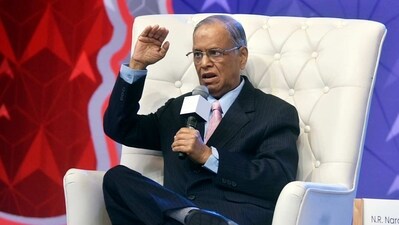 Infosys founder NR Narayana Murthy speaks during an interaction organised on ABP Network Ideas Of India summit, in Mumbai on Saturday. (ANI) Infosys founder NR Narayana Murthy speaks during an interaction organised on ABP Network Ideas Of India summit, in Mumbai on Saturday. (ANI)