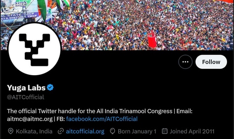 As of now, Trinamool Congress' Twitter account seen compromised.