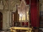 King Charles Coronation: The coronation chair is seen. 