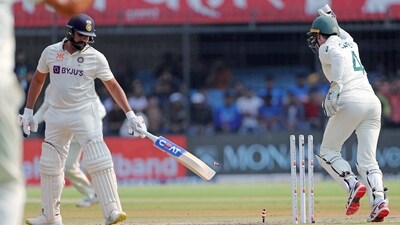 Indore, Mar 01 (ANI): India's Rohit Sharma reacts after being stumped on the first day of the 3rd Test match against Australia, at Holkar Cricket Stadium, in Indore on Wednesday. (ANI Photo) (ANI) Indore, Mar 01 (ANI): India's Rohit Sharma reacts after being stumped on the first day of the 3rd Test match against Australia, at Holkar Cricket Stadium, in Indore on Wednesday. (ANI Photo) (ANI)