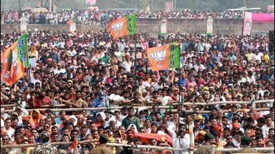 BJP workers at a recent political gathering. (HT File Photo) BJP workers at a recent political gathering. (HT File Photo)
