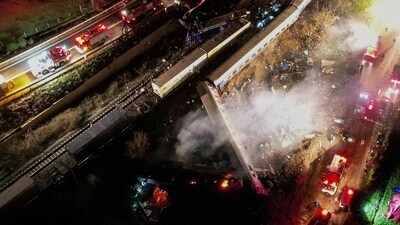 Greece Train Collision: The site of a crash, where two trains collided, is seen near the city of Larissa, Greece. (Reuters)