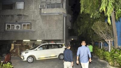 Income tax department officials leave after conducting a raid at premises of the think-tank Centre for Policy Research, in New Delhi in 2022. (PTI) Income tax department officials leave after conducting a raid at premises of the think-tank Centre for Policy Research, in New Delhi in 2022. (PTI)