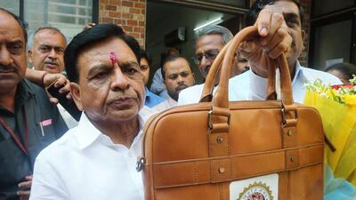 Madhya Pradesh finance minister Jagdish Devda before presenting the budget, in Bhopal on Wednesday. (ANI) Madhya Pradesh finance minister Jagdish Devda before presenting the budget, in Bhopal on Wednesday. (ANI)