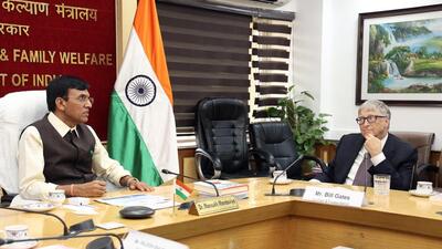 Microsoft's co-founder Bill Gates meets Union Minister of Health and Family Welfare Mansukh Mandaviya, in New Delhi on Wednesday. (ANI)