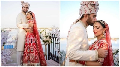 Pakistani actor Ushna Shah and Hamza Amin at their wedding. Pakistani actor Ushna Shah and Hamza Amin at their wedding.