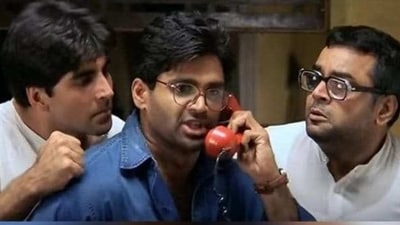 Akshay Kumar, Suniel Shetty and Paresh Rawal in a still from Hera Pheri 3.