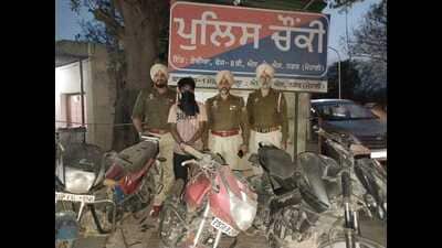 The police arrested one person and recovered three stolen bikes from his possession on Wednesday. The accused was identified as Pankaj Singh (21), a native of UP, and currently residing in Phase 10, Mohali. (HT Photo)