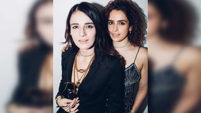 Radhika Madan donned an all-black pantsuit which she paired with quirky gold jewellery. (Instagram/@radhikamadan) Radhika Madan donned an all-black pantsuit which she paired with quirky gold jewellery. (Instagram/@radhikamadan)