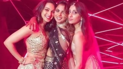 Kiara Advani with Isha Ambani and Anissa Malhotra at her wedding in Rajasthan. Kiara Advani with Isha Ambani and Anissa Malhotra at her wedding in Rajasthan.
